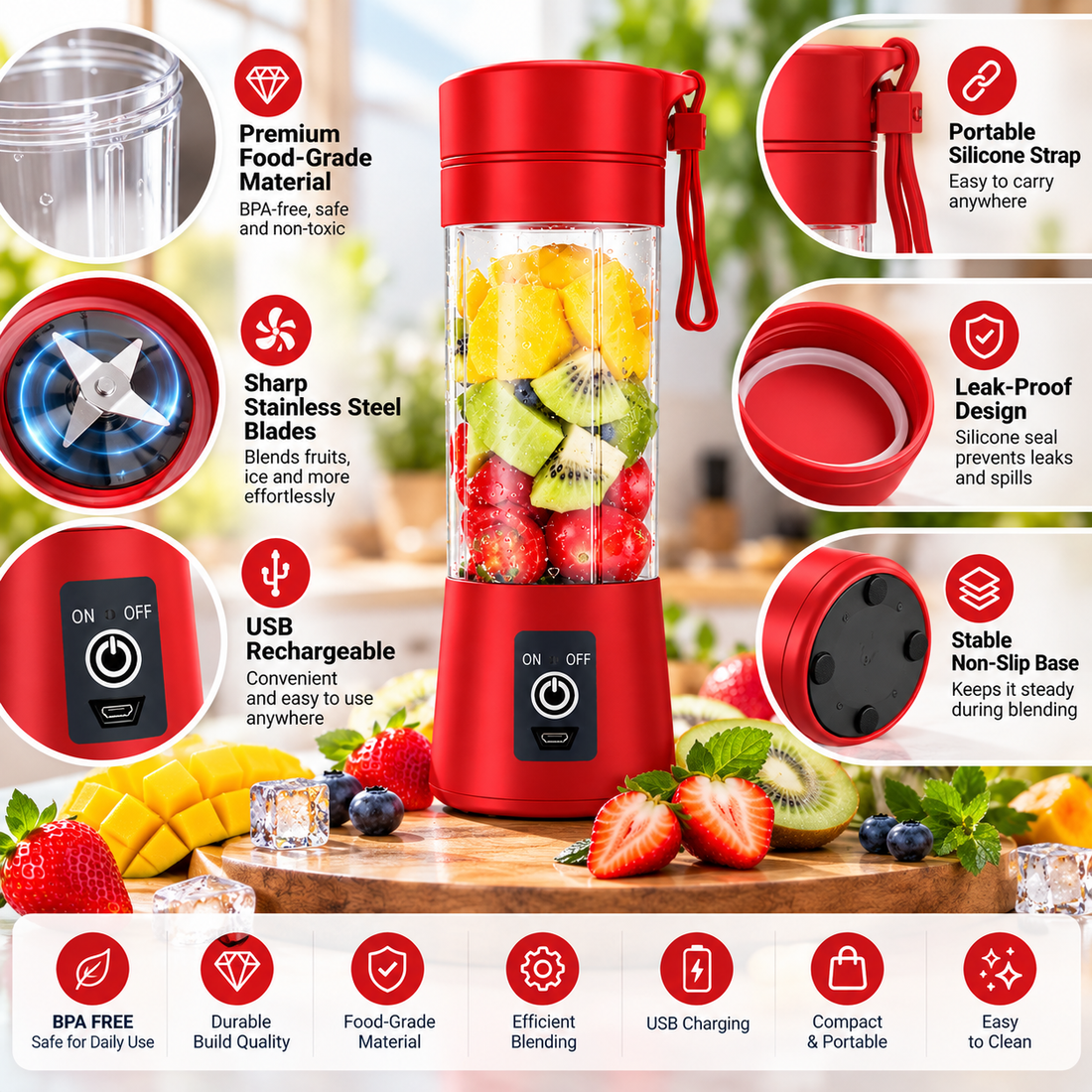 KartUp Portable Juicer – USB Rechargeable Blender (380 ml)