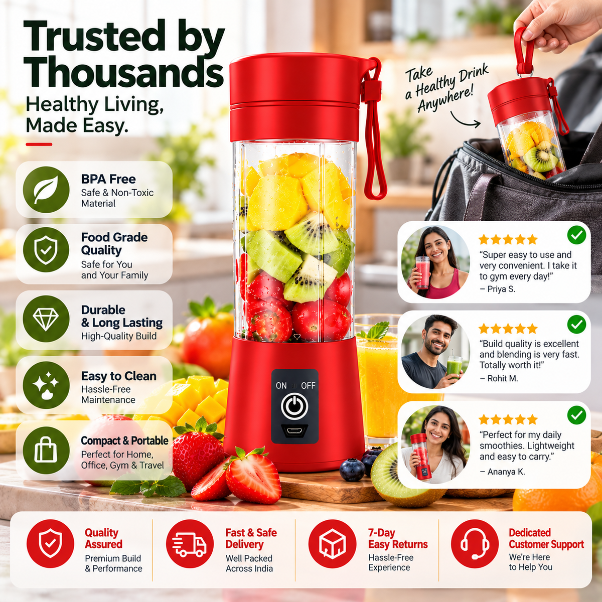 KartUp Portable Juicer – USB Rechargeable Blender (380 ml)
